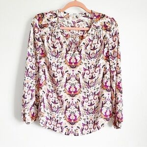 Violet + Claire Pink White Floral Boho Popover Blouson Top sz Small